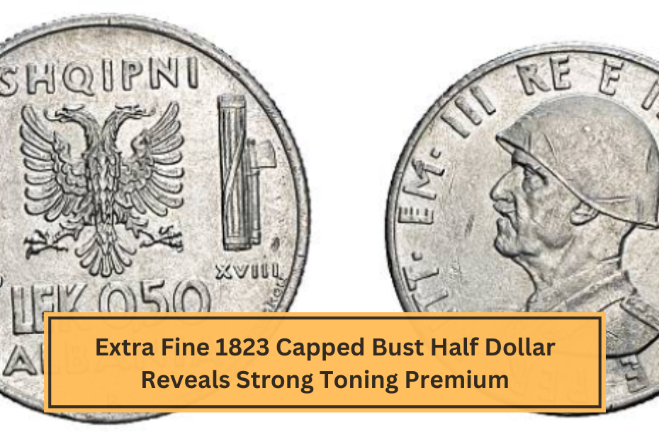 Extra Fine 1823 Capped Bust Half Dollar Reveals Strong Toning Premium